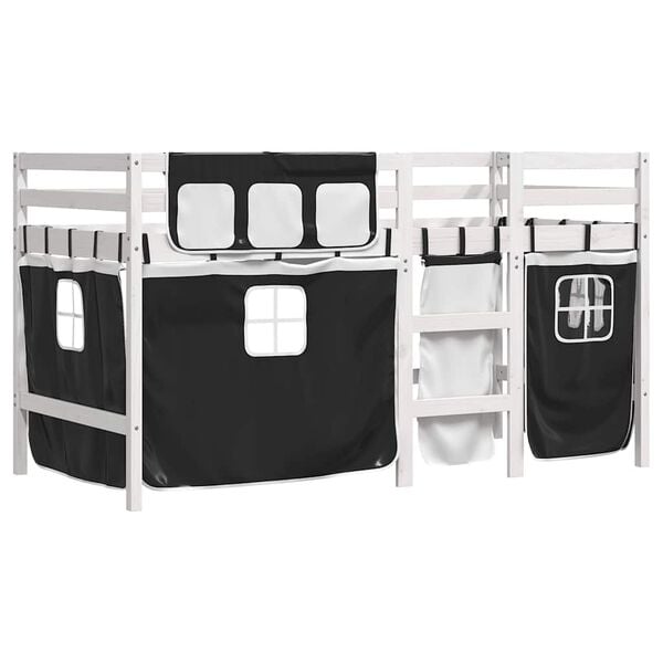 vidaXL Kids' Loft Bed with Curtains without Mattress White&Black 90x190 cm Single
