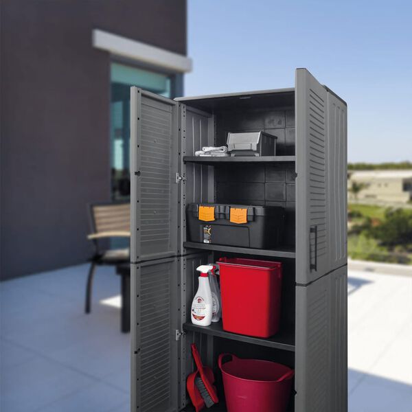 vidaXL Garden Storage Cabinet Grey and Black 68x37x163 cm PP