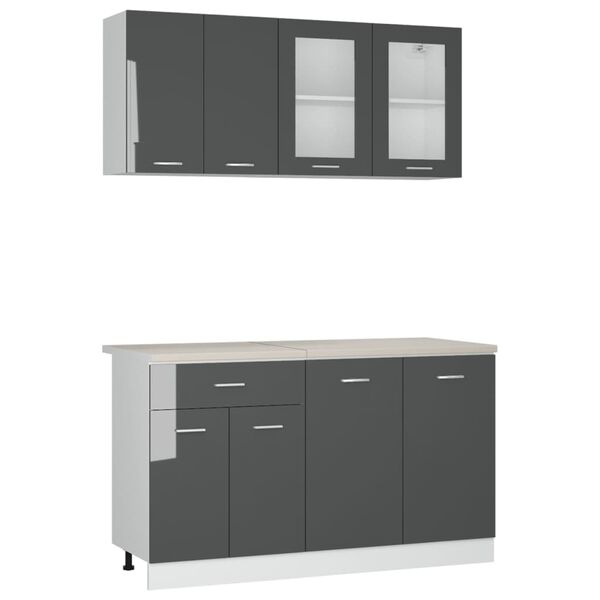 vidaXL 4 Piece Kitchen Cabinet Set with Worktop High Gloss Grey