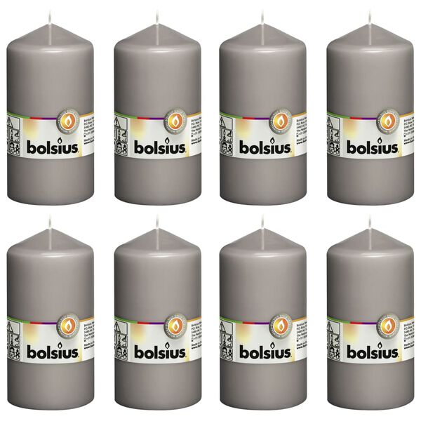 Bolsius Pillar Candles 8 pcs 130x68 mm Warm Grey
