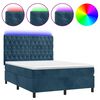 vidaXL Box Spring Bed with Mattress&LED Dark Blue 140x200 cm Velvet