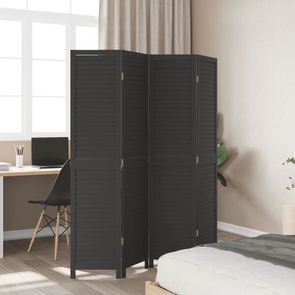 vidaXL Room Divider&nbsp;4 Panels Black Solid Wood Paulownia