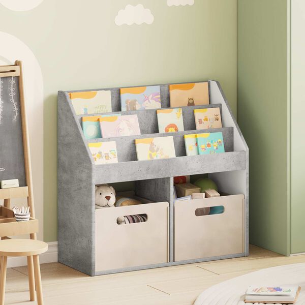 vidaXL Kids Bookshelf with Storage Concrete Grey 72.5 x 29.5 x 69 cm