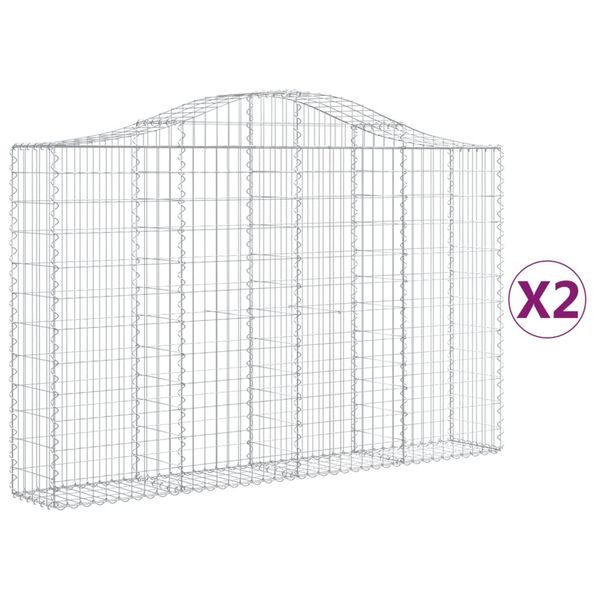 vidaXL Arched Gabion Baskets 2 pcs 200x30x120/140 cm Galvanised Iron