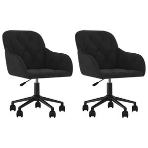 vidaXL Dining Chair with Wheel 2 pcs Black 55 x 59.5 x 77 cm Velvet