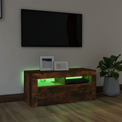 vidaXL TV Cabinet with LED Lights Smoked Oak 90x35x40 cm