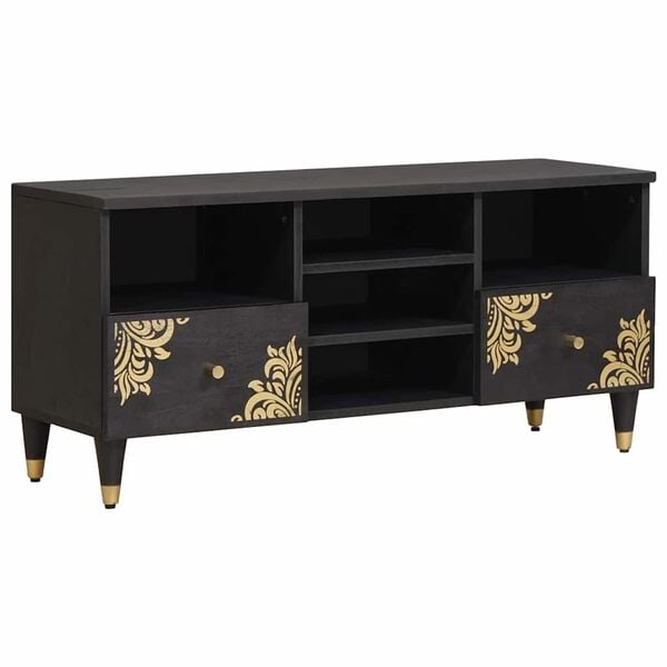 vidaXL TV Cabinet with Drawer Black 100 x 33 x 46 cm Solid Mango Wood
