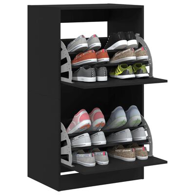 vidaXL Shoe Cabinet with 2 Flip-Drawers Black 60x42x108 cm