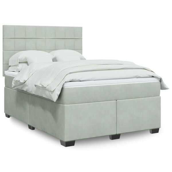 vidaXL Box Spring Bed with Mattress Light Grey 140x190 cm Velvet