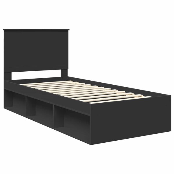 vidaXL Bed Frame with Headboard Black 90 x 190 cm Solid Pine Wood