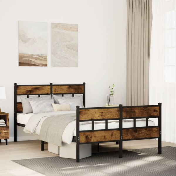 vidaXL Metal Bed Frame without Mattress Smoked Oak 120x200 cm
