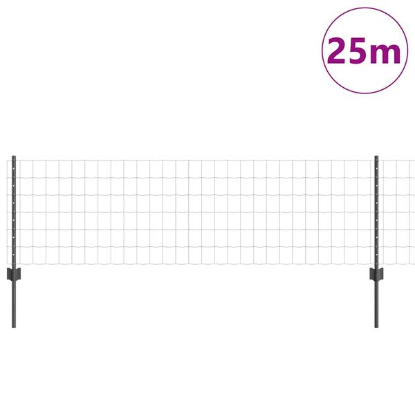 vidaXL Fence and Post Grey 0.6 x 25 m Steel