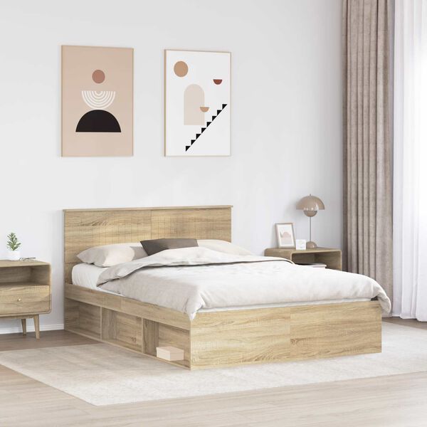vidaXL Bed Frame Sonoma Oak 135 x 190 cm Solid Pine Wood