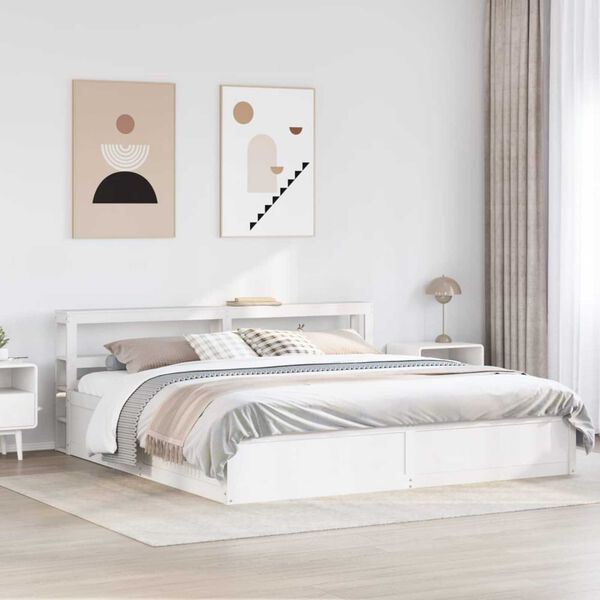 vidaXL Bed Frame with Headboard White 180x200 cm Super King Solid Wood Pine