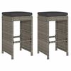 vidaXL Garden Bar Stools with Cushions 2 pcs Grey Poly Rattan
