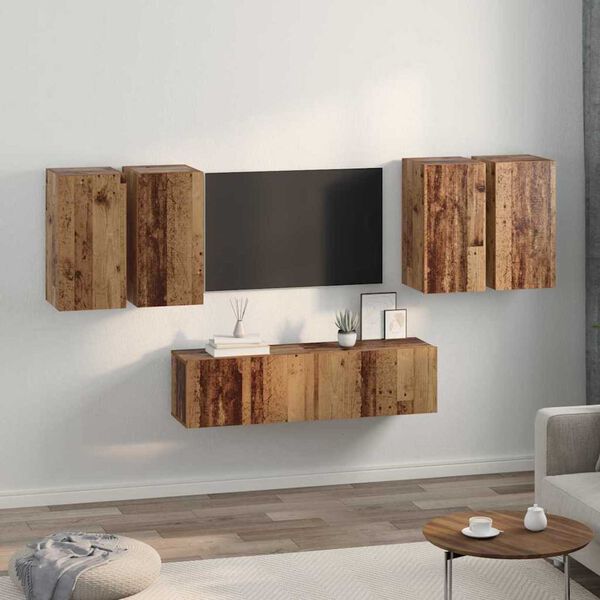 vidaXL TV Cabinet Set Wall-mounted 6 pcs Old Wood Engineered Wood