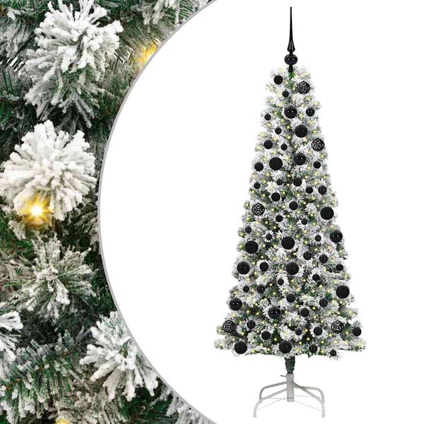 vidaXL Artificial Hinged Christmas Tree Green and White 180 cm