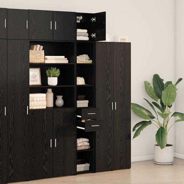 vidaXL Storage Cabinet with Drawer 2 pcs Black Oak 30 x 42.5 x 225 cm