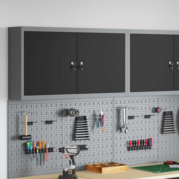 vidaXL Tool Cabinet with Shelf Black and Grey 100 x 20 x 55 cm