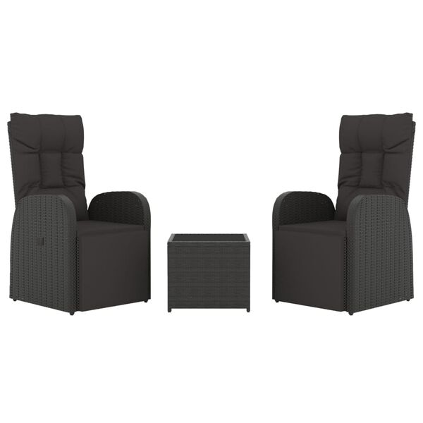 vidaXL 3 Piece Garden Lounge Set Black Poly Rattan&Steel