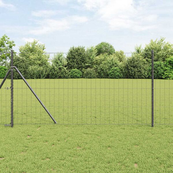 vidaXL Fence with Post Grey 1 x 25 m Steel and PVC