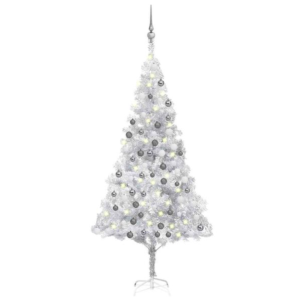 vidaXL Artificial Pre-lit Christmas Tree with Ball Set Silver 180 cm PET