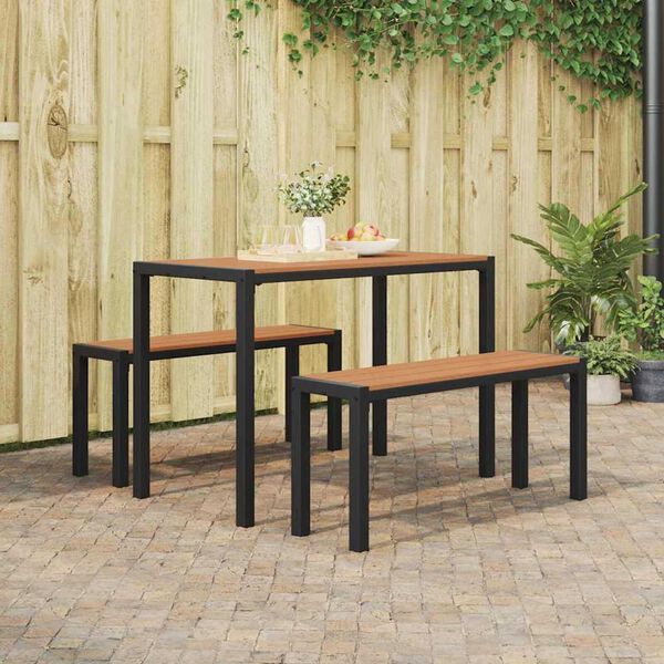 vidaXL Garden Dining Set with Cushion 3 pcs Brown Steel