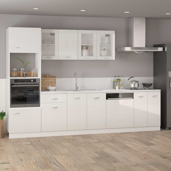 vidaXL Microwave Cabinet Lyon High Gloss White 60x57x207 cm Engineered Wood