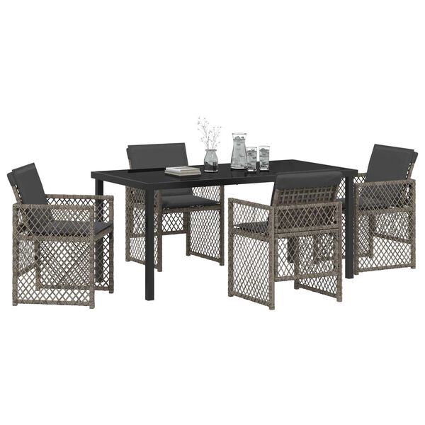 vidaXL Garden Dining Set 5 pcs Grey Poly Rattan