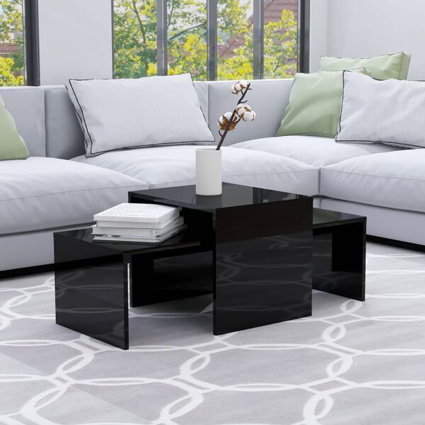 vidaXL Coffee Table Set High Gloss Black 100x48x40 cm Engineered Wood