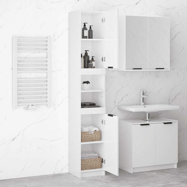vidaXL Bathroom Cabinet High Gloss White 32x34x188.5cm Engineered Wood