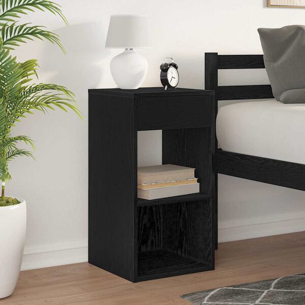 vidaXL Bedside Cabinet with Drawer Black Oak 35x34x66.5 cm