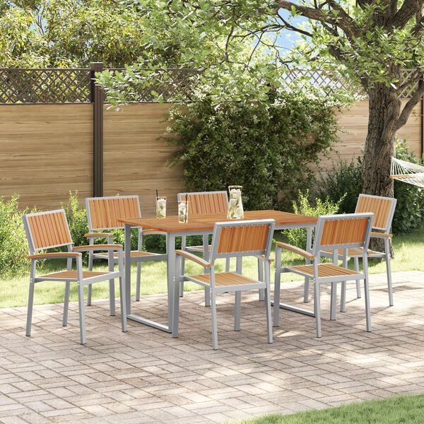 vidaXL Garden Dining Set 7 pcs Grey Solid Acacia Wood