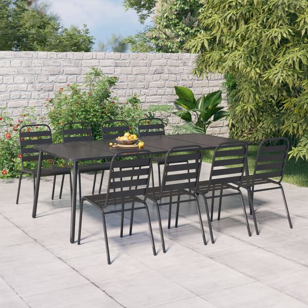 vidaXL 9 Piece Garden Dining Set Anthracite Steel