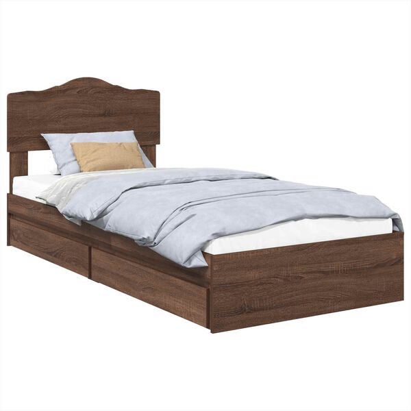 vidaXL Storage Bed with Drawer Brown Oak 70 x 190 cm Engineered Wood