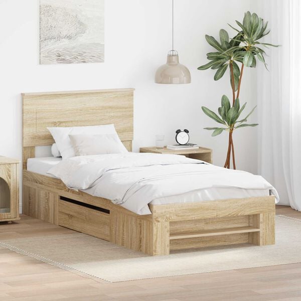 vidaXL Bed Frame with Headboard Sonoma Oak 80 x 200 cm Engineered Wood