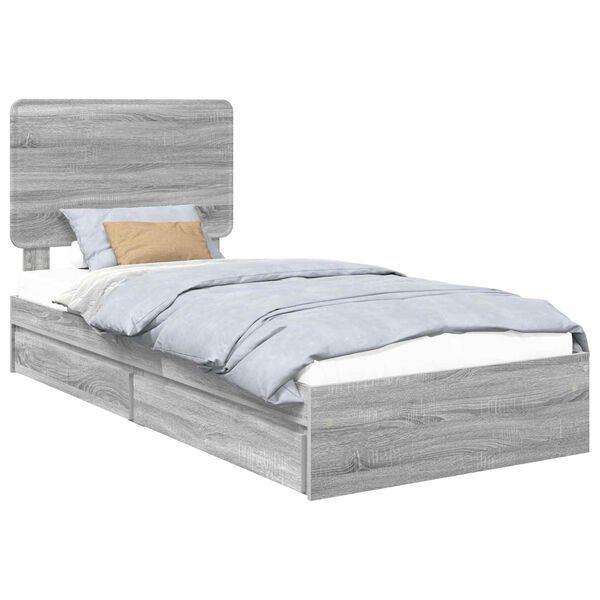 vidaXL Storage Bed Grey Sonoma 100 x 200 cm Engineered Wood