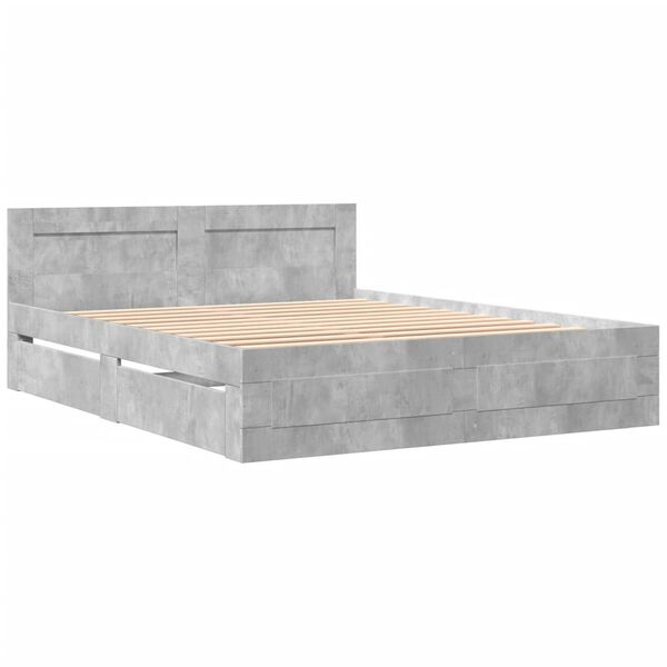 vidaXL Bed Frame with Headboard without Mattress Concrete Grey 150x200 cm King Size