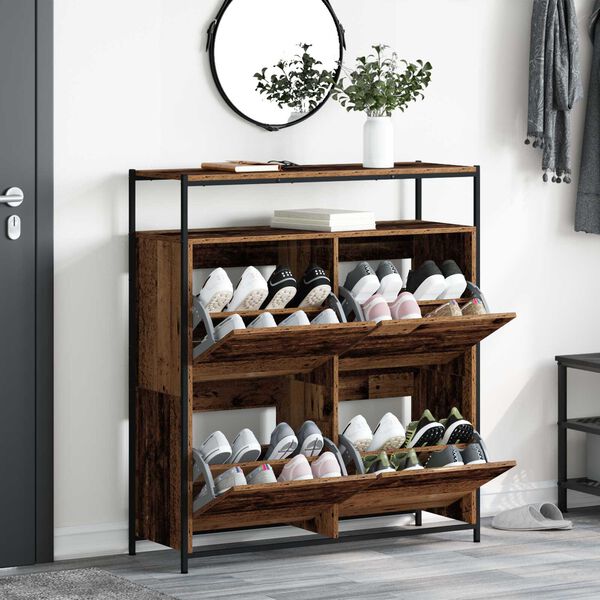 vidaXL Shoe Cabinet Old Wood 100 x 34 x 112 cm Engineered Wood