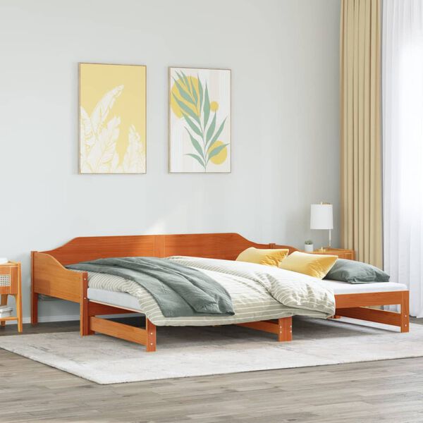 vidaXL Daybed with Trundle without Mattress Wax Brown 80x200 cm Solid Wood