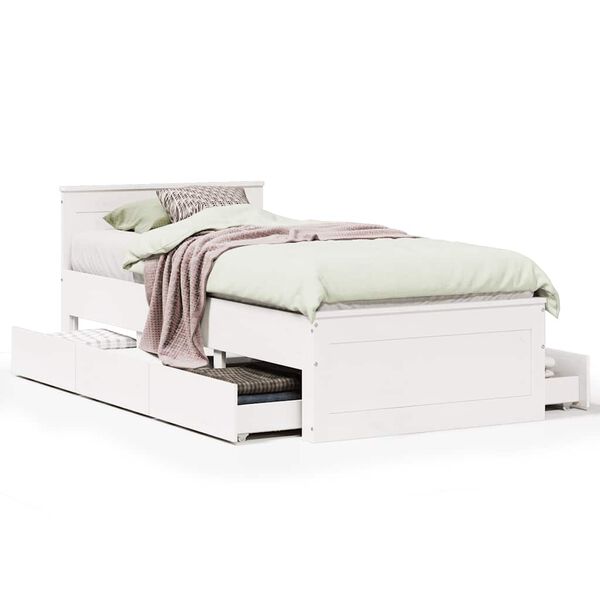 vidaXL Bed Frame without Mattress with Headboard White 75x190 cm Small Single Solid Wood Pine