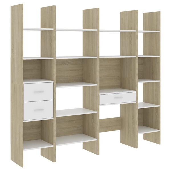 vidaXL 4 Piece Book Cabinet Set White and Sonoma Oak Engineered Wood