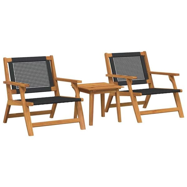 vidaXL Garden Chairs with Table 3 pcs Black Solid Acacia Wood