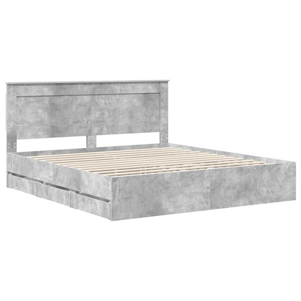 vidaXL Bed Frame with Drawer Concrete Grey 180 x 200 cm Engineer Wood