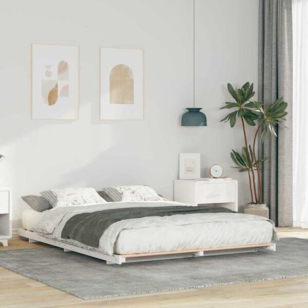 vidaXL Floor Bed Frame White 160 x 210 cm Solid pine wood