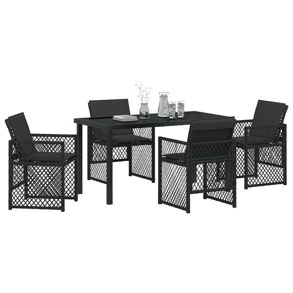 vidaXL Garden Dining Set 5 pcs Black Poly Rattan