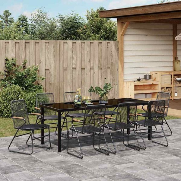 vidaXL Garden Dining Set 9 pcs Black Powder-Coated Steel
