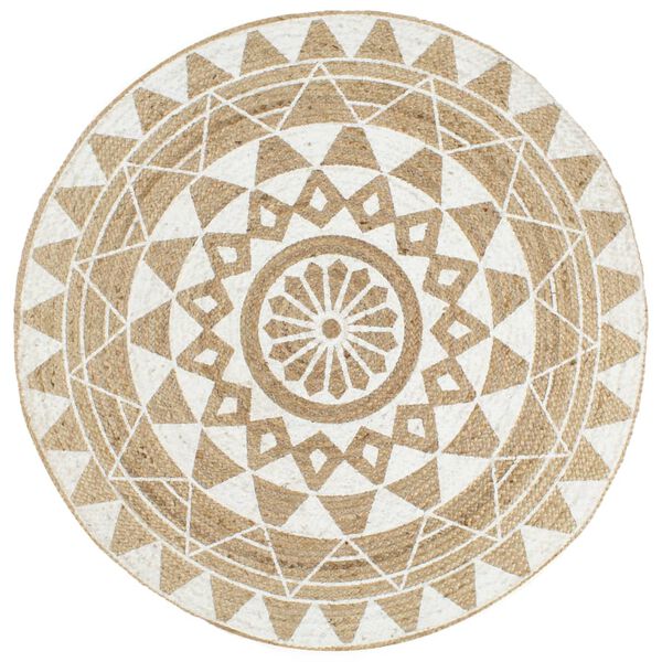 vidaXL Handmade Rug Jute with White Print 120 cm