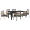 vidaXL Garden Dining Set with Cushion 7 pcs Grey and Black Rattan