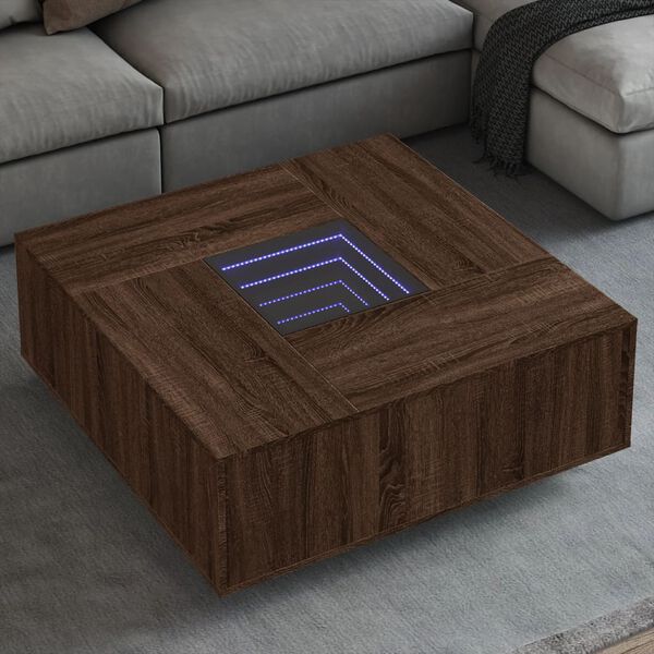 vidaXL Coffee Table with Infinity LED Brown Oak 100x100x40 cm